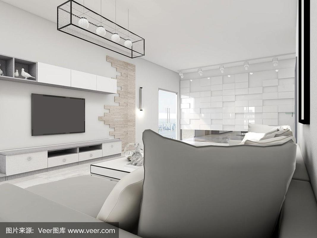 3d效果圖,現(xiàn)代住宅寬敞的客廳設(shè)計(jì),配有沙發(fā),茶幾,裝飾畫(huà)等